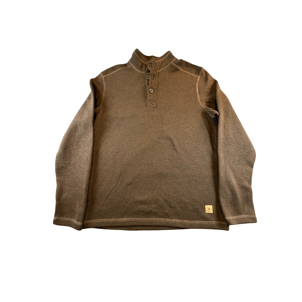 GH Bass Mens Brown Henley Pullover Sweater Mock Neck Size S